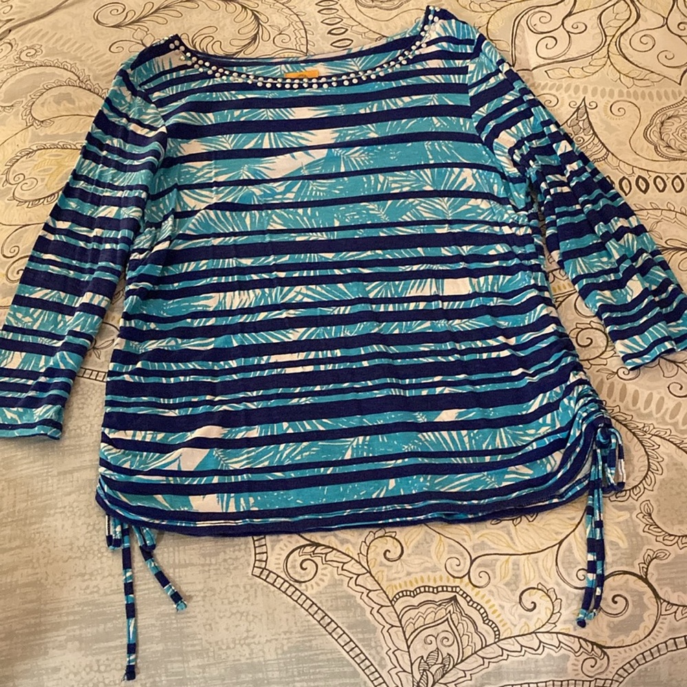 Ruby Rd. Boat Neck Chrome White Studded Top & Ruched Side String Design - Sz M - Picture 9 of 9